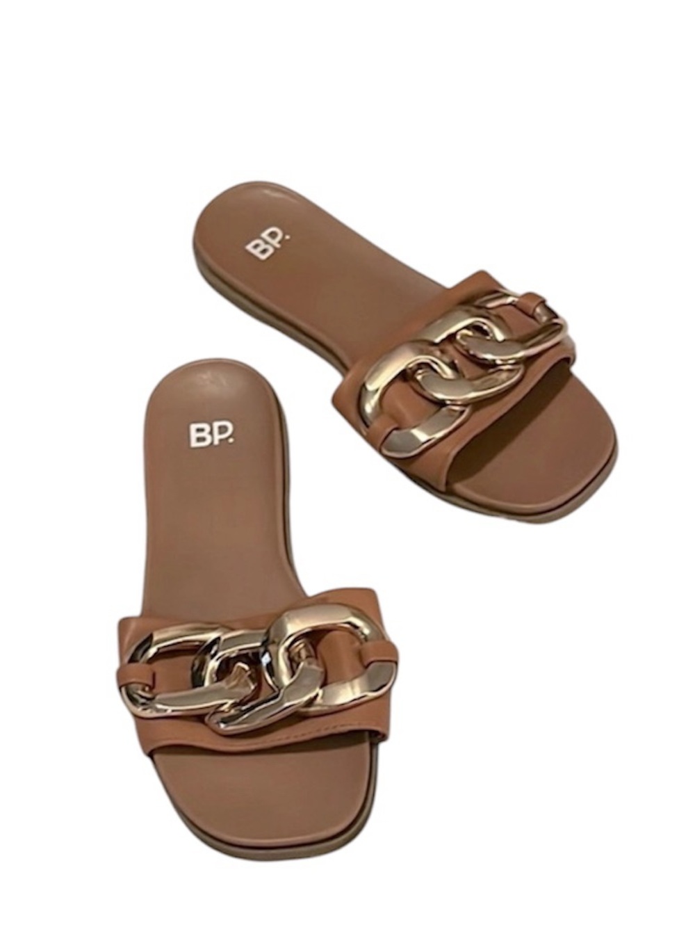 BP. Nordstrom Womens Tan Brown Faux Leather  Embellished Chain Slide Mule Sandal